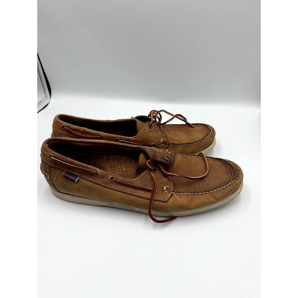 Sebago Docksides Portland 72652 Mens 13 W Tan Crazy Horse Leather Boat Shoes